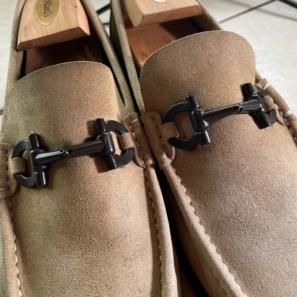 Salvatore Ferragamo Beige Suede Bit Loafers